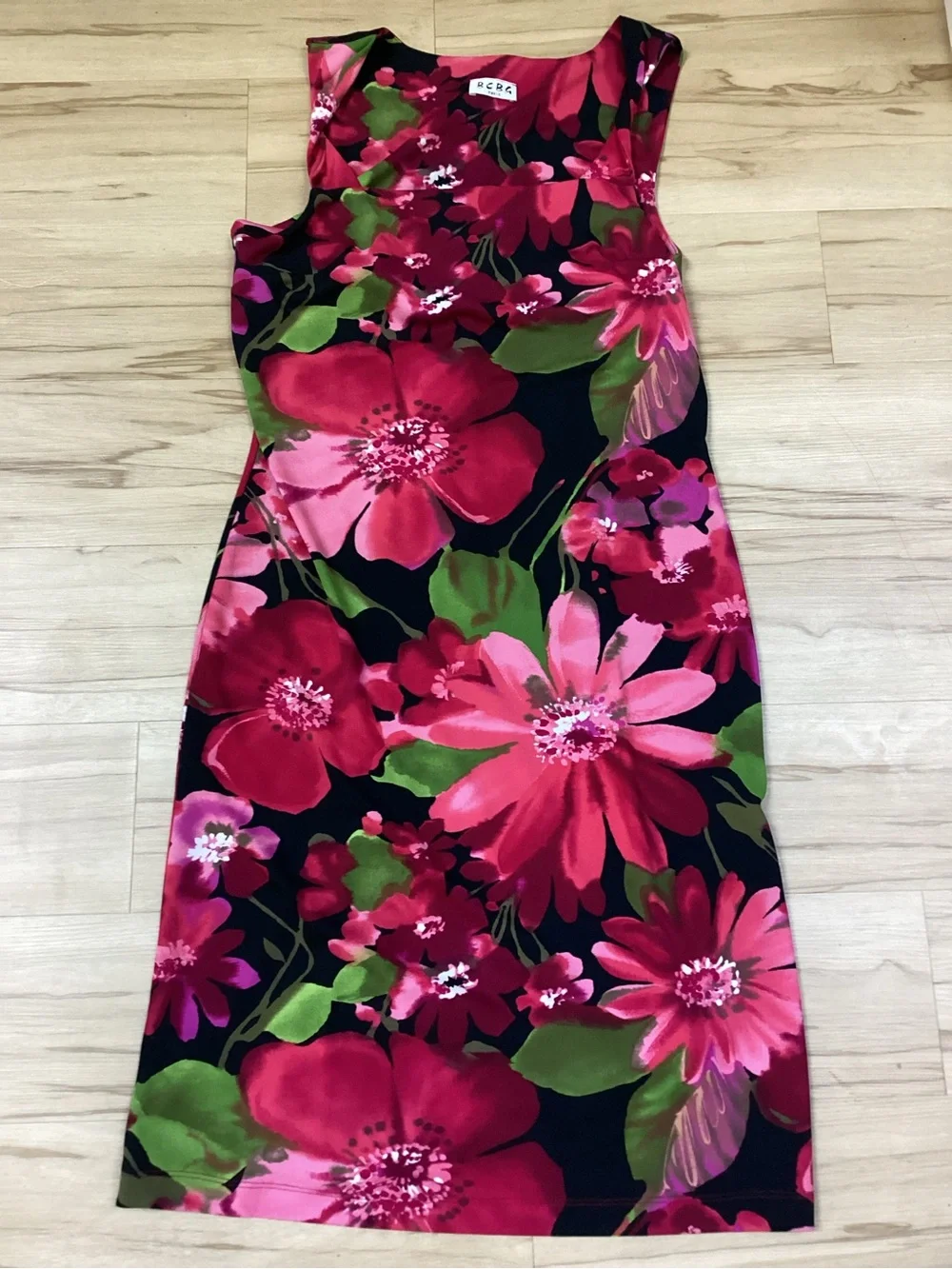 VTG BCBG Pink Green Floral Sheath Twisted Strap Dress Garden Party Chic Elegant - Picture 3 of 10